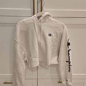 Champion White Cropped Hoodie